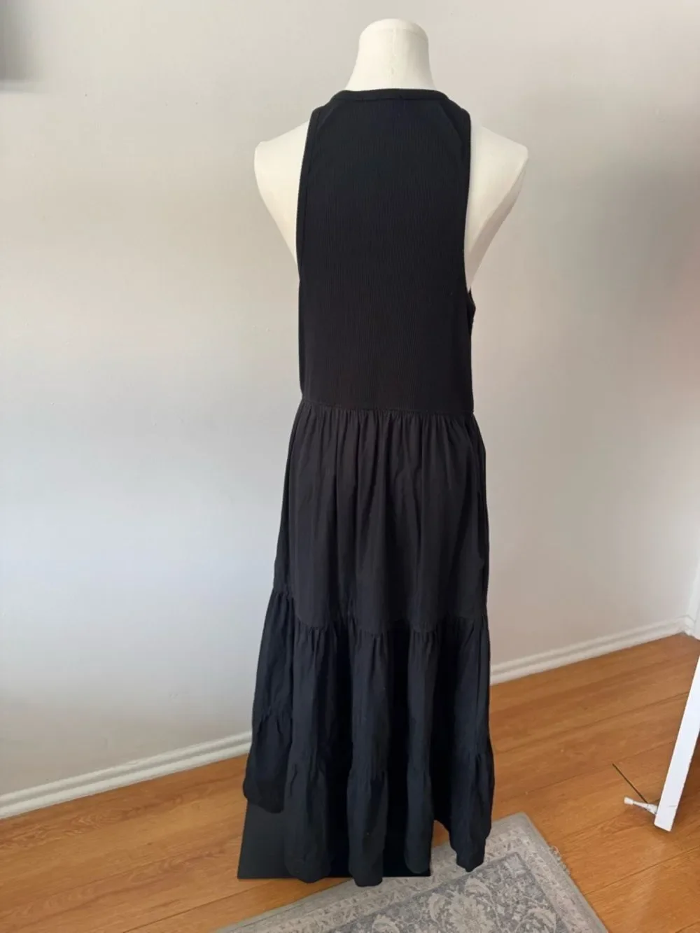 J. Crew Black Ribbed Tank Tiered Maxi Dress Large